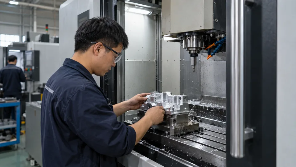 CNC machining center with a finished custom metal component