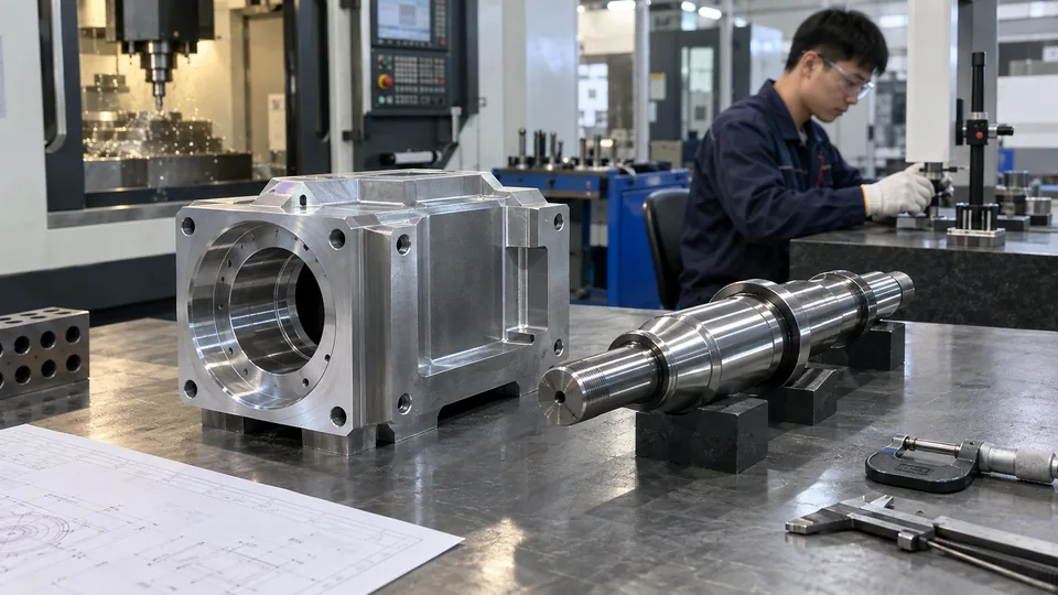 Milled housing beside a turned shaft for process comparison