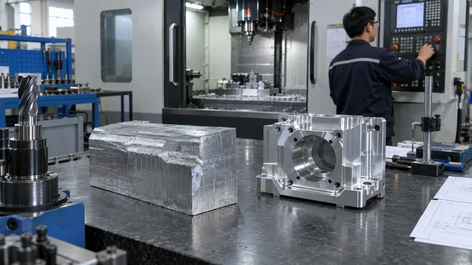 Roughing and finishing stages of an aluminum CNC part