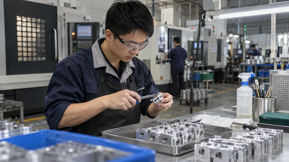 Deburring and final cleaning of a CNC machined part