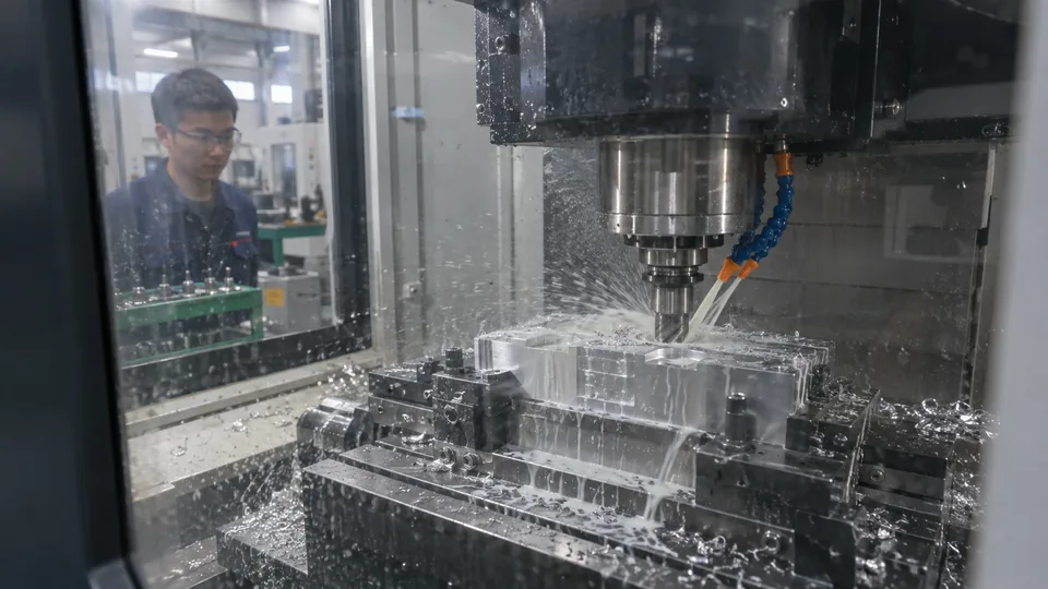 CNC program running inside a guarded milling machine