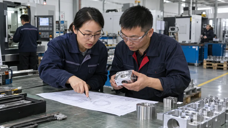 Buyer and machinist reviewing CNC RFQ requirements
