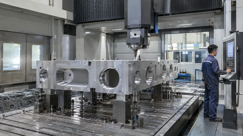 Large CNC workpiece and fixture inside machine envelope