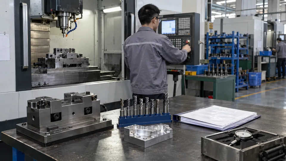 Frozen CNC production setup with controlled reference part