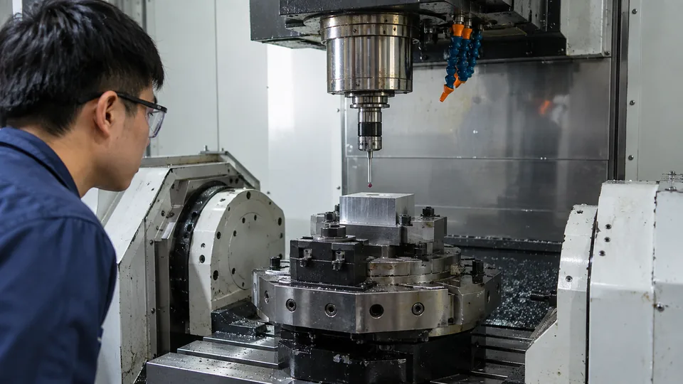 CNC work origin and axis setup on a machine