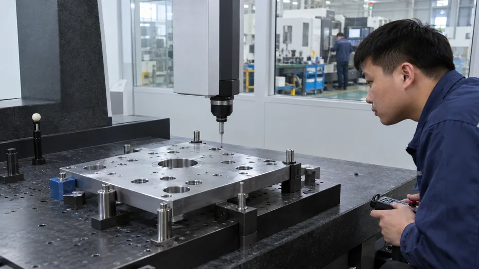 Datum pins locating a machined part for position inspection
